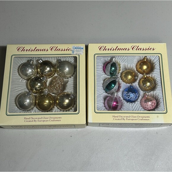 Vintage Christmas Classics Tree Ornament Xmas Balls & One Bell - 2 Boxes - Picture 1 of 6